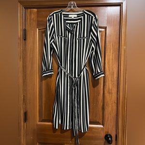 Black and white striped shirt dress.